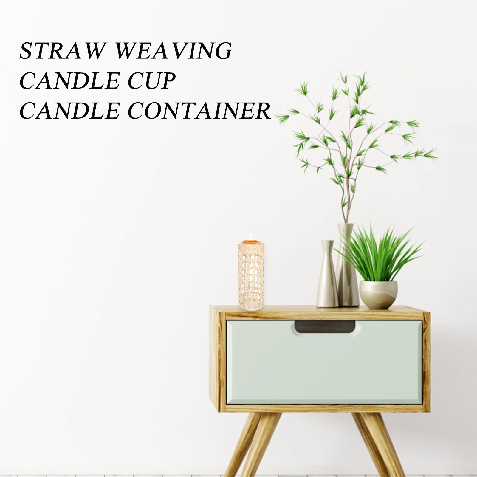 

Creative Vintage Glass Holder Straw Weaving Decorative Aromatherapy Cup Office Home Wedding Party Decoration