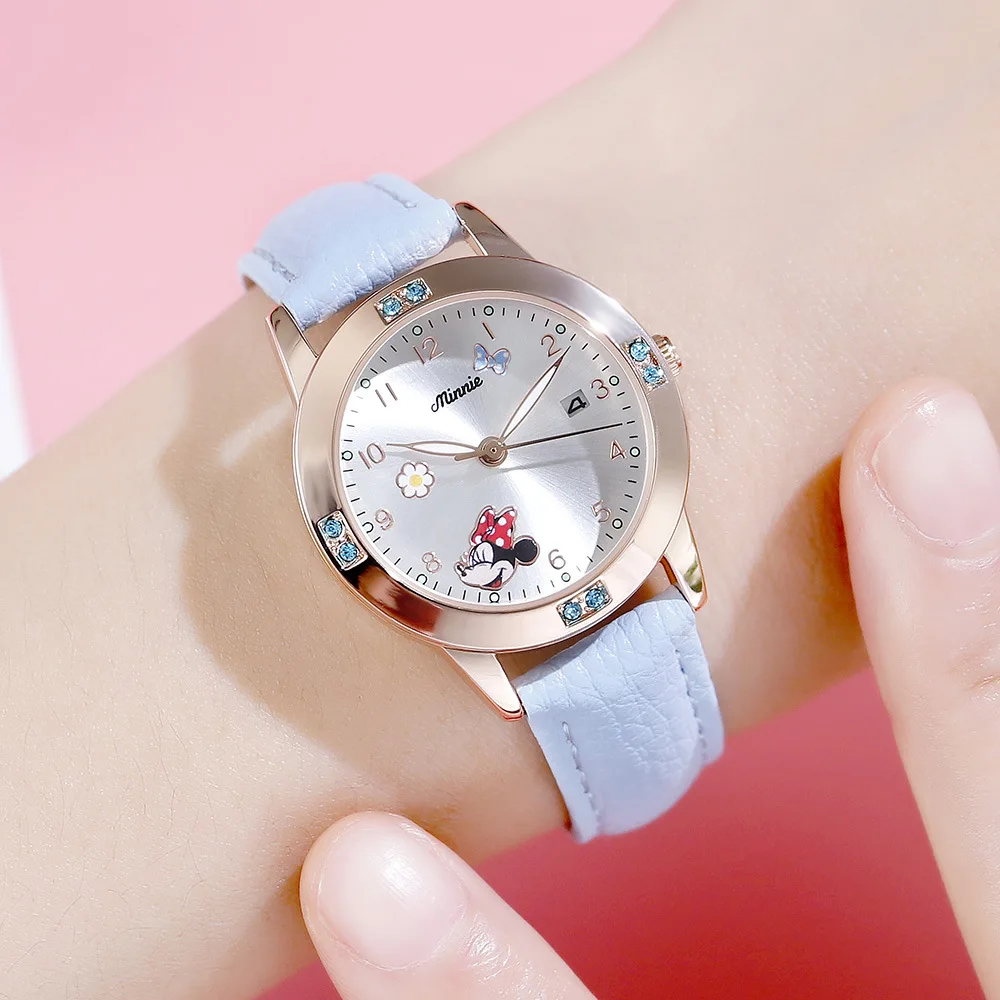 Disney Cartoon Minnie Girl Watch Women Calendar Gift Quartz Cute Crystal Kids Watches Children Clock Gifts Birthday Present