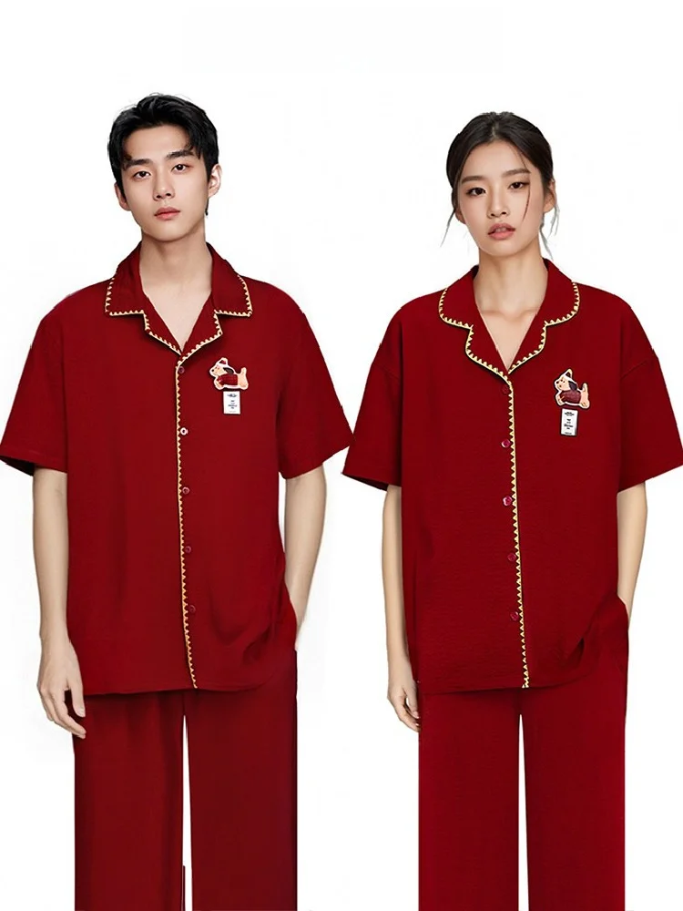 

PinkBread Couples Pyjamas Sweet Cute Style Pure Cotton Short Sleeve Home Clothes Can Be Worn outside Spring Summer Home Comfo...