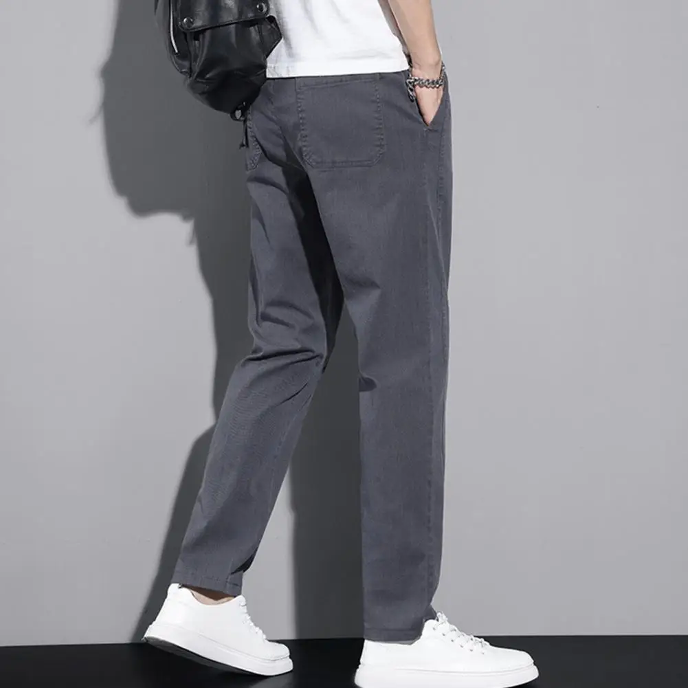 Solid Color Men Pants Men's Drawstring Elastic Waist Wide Leg Pants with Pockets for Sport Travel Daily Wear Everyday Wear