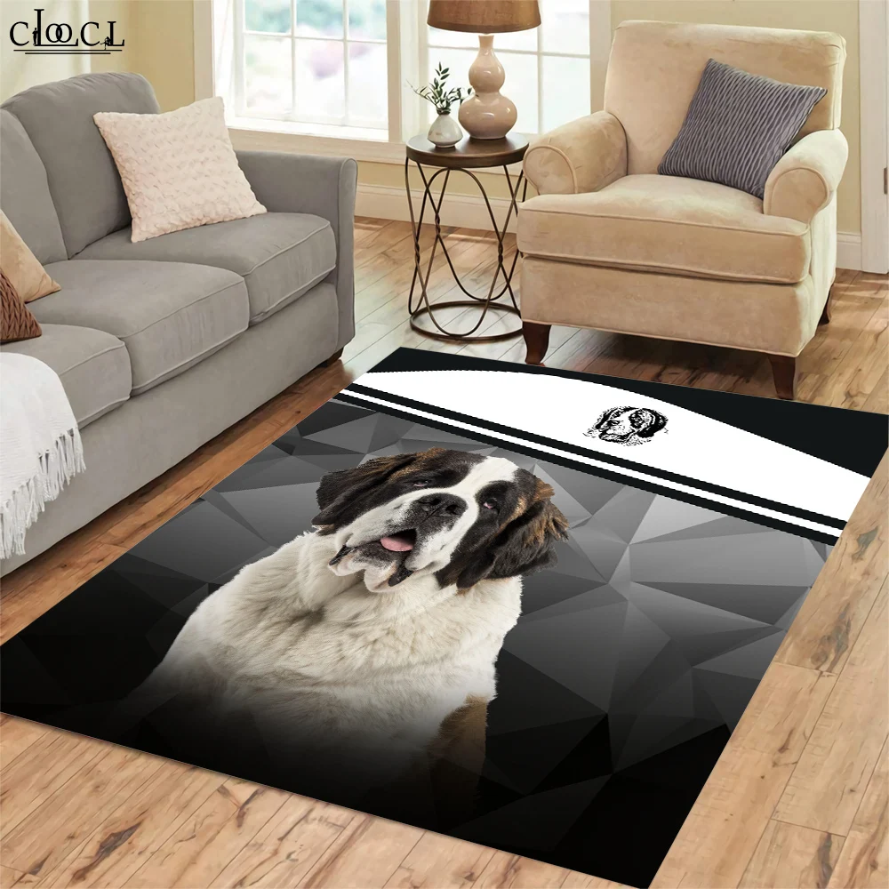 

CLOOCL St Bernard Carpets Animals Dog Grey Diamond Stitching 3D Printed Carpets for Living Room Flannel Indoor Area Rug Alfombra