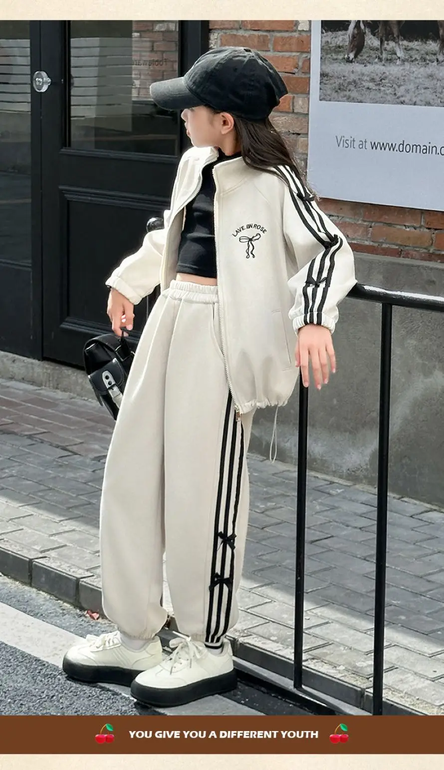 Dziewczęcy komplet: kurtka z kapturem i spodnie, dwuczęściowy strój, wiosenno-jesienna odzież codzienna, sportowa, moda uliczna, wygodna odzież dziecięca.