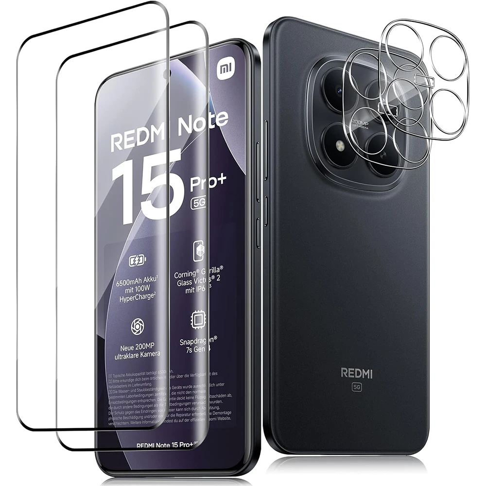 Szkło ochronne 3D Curverd do Redmi Note 15 Pro plus 4G 5G, szkło hartowane na ekran i osłona obiektywu aparatu…