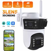 Three Lens PTZ IP Camera Outdoor 6K HD Three Screen WiFi Security Camera Auto Tracking 4K Dual Len Wirelss CCTV Camera iCsee