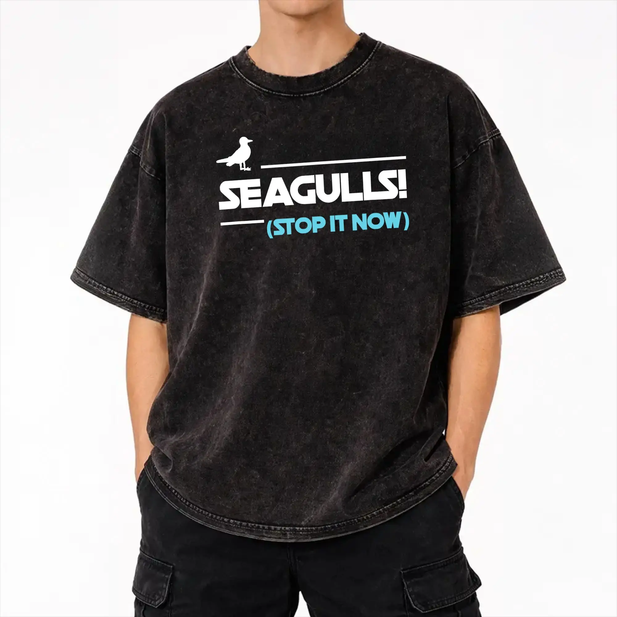 Seagulls Stop it now  T Shirt Hip Hop Washed Short Sleeve Oversize T-Shirt  Retro Men Women Streetwear Summer Tees