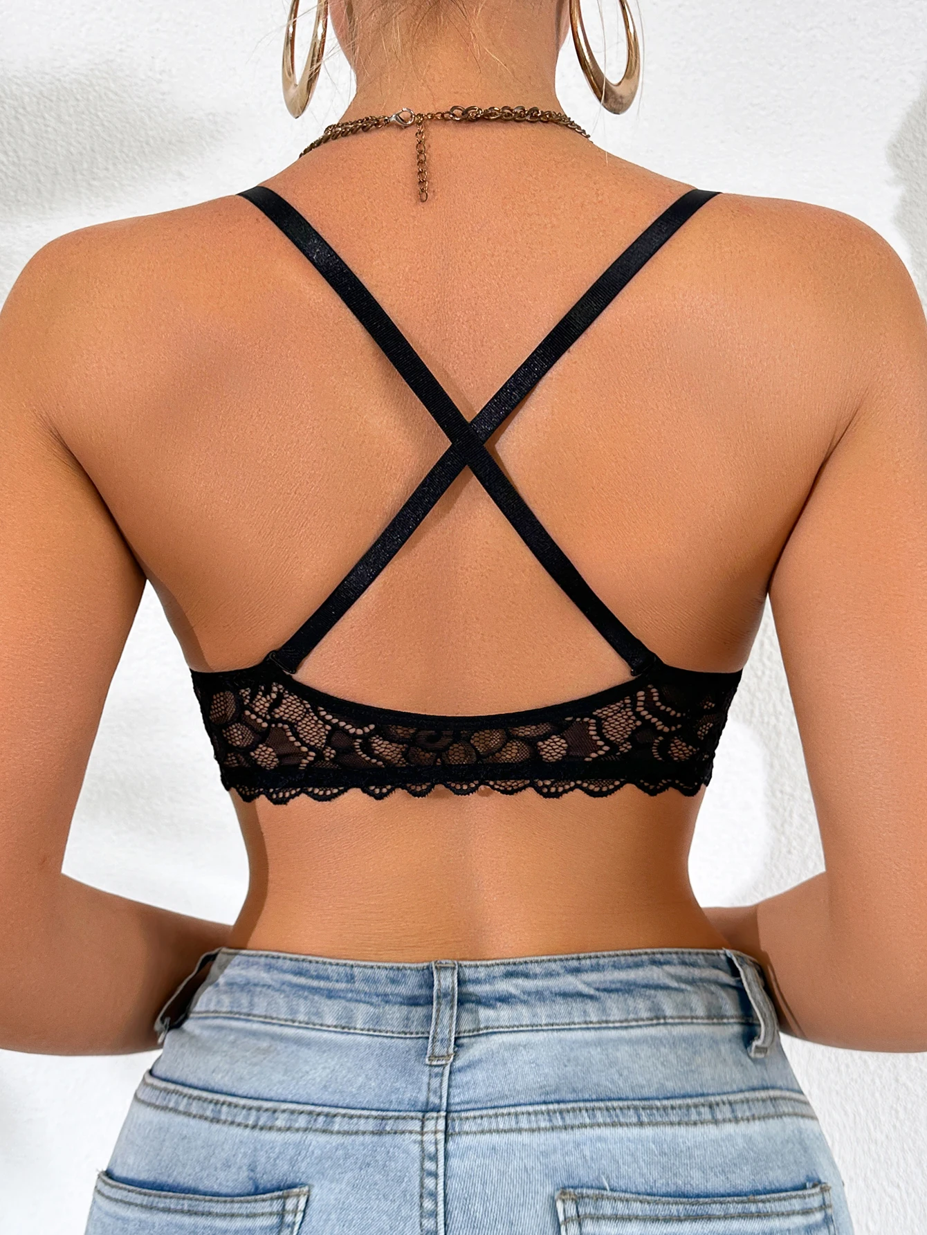Butterfly Back Damen Spitzen-BH Sexy Vorderverschluss Push-Up BH Mehrweg-Träger Dessous – Detail 4