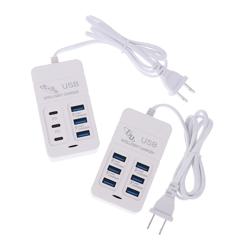 

1PC US Plug 6Ports Multiport USB Charger 35W PD Type-C Mobile Phone Fast Charge Wall Chargers TypeC USB Hub Adapter
