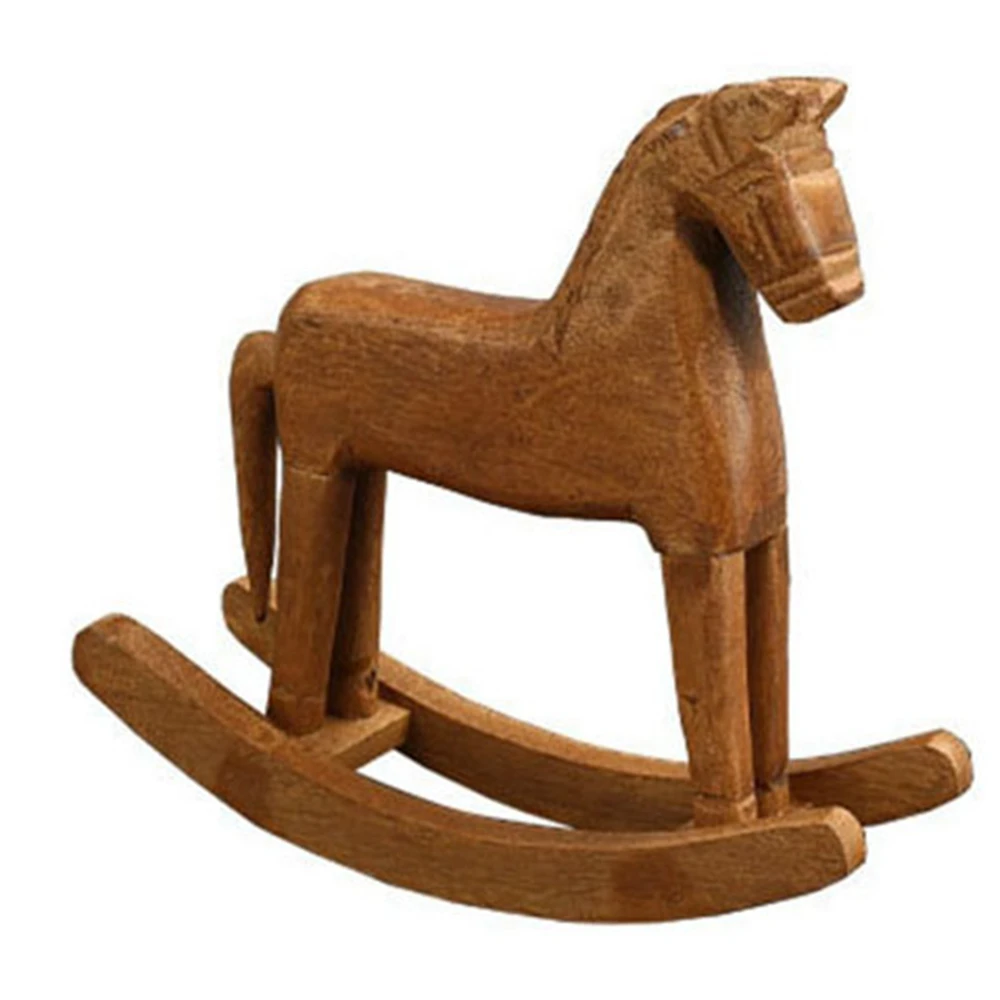 

Wooden rocking horse ornaments home decor wooden handicrafts creative living room wine cabinet Retro Creative Model Ornaments