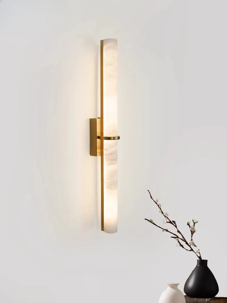 

Minimalist Marble Wall Lamp New Chinese Style Living Room Sofa Background LED Staircase Corridor Bedroom All Copper Line Lamp