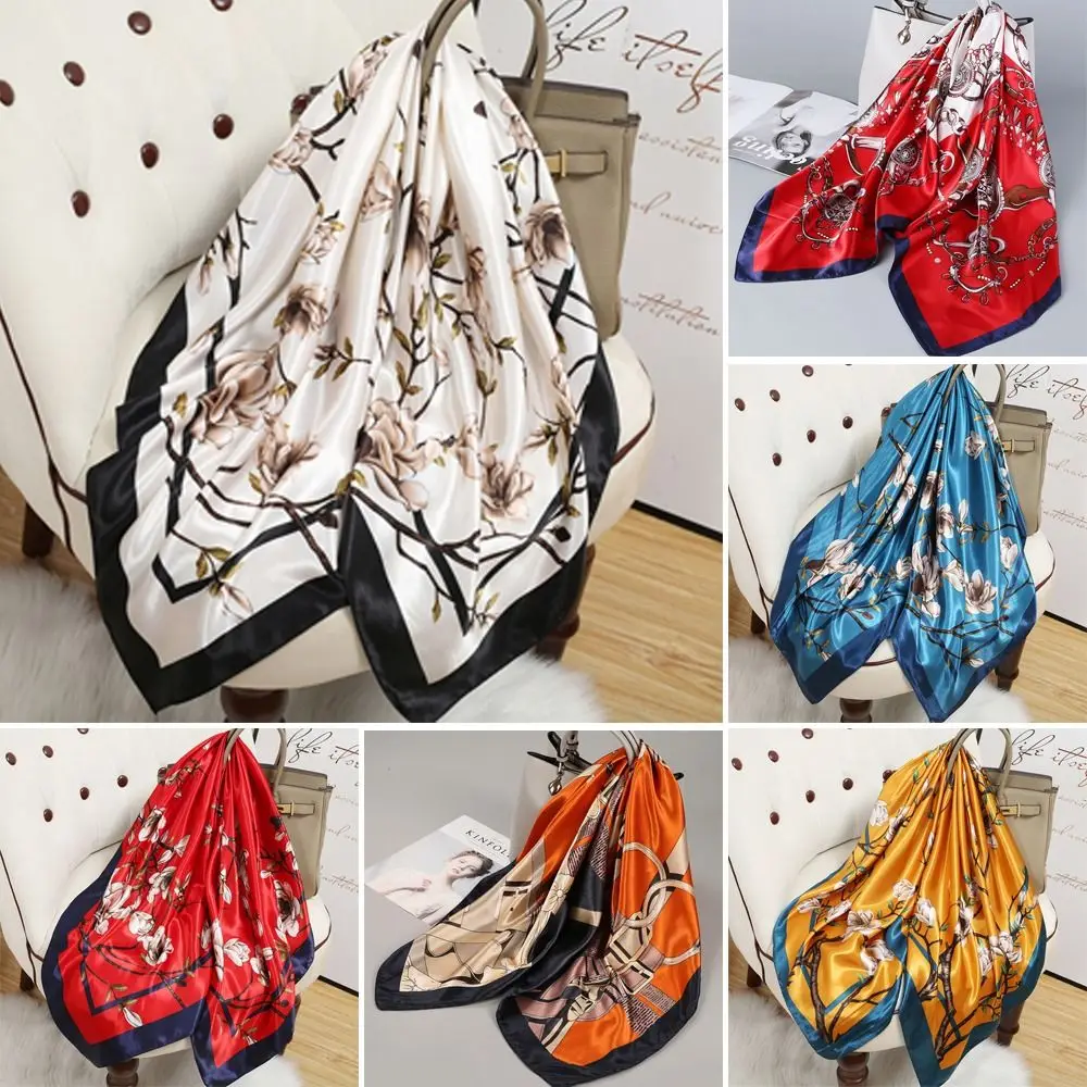 

New Print Square Scarf Soft 90x90cm Square Hijab Silk Headband Female