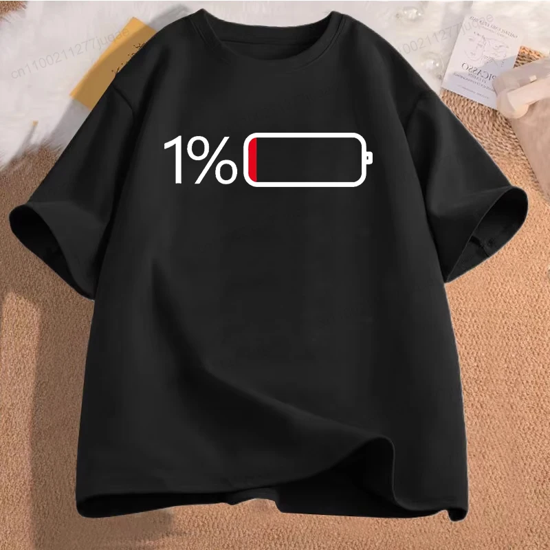 Personalized Battery-Themed Printed T-Shirt, Available for Sale in Limited Quantities. Men's and Women's Short-Sleeve T-Shirts. Urgently Needing Charging. 1 Piece of Casual and Stylish Men's T-Shirt