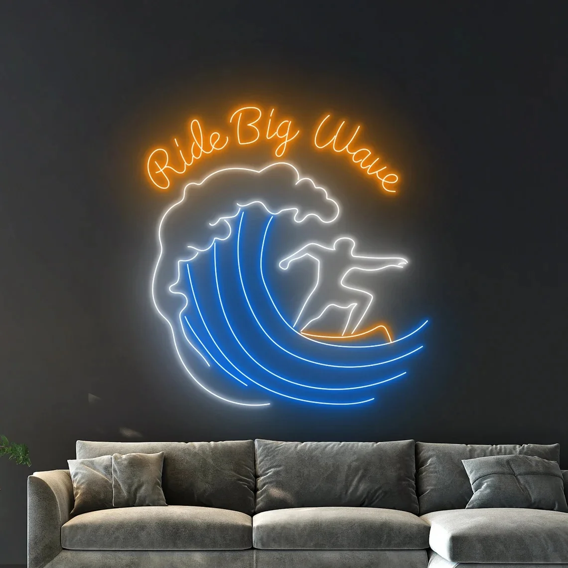 Rides Big Wave Neon Sign Surfing Waves Neon Sign Beach Sign Holiday Tropical Island Sign Pool Room Wall Decor