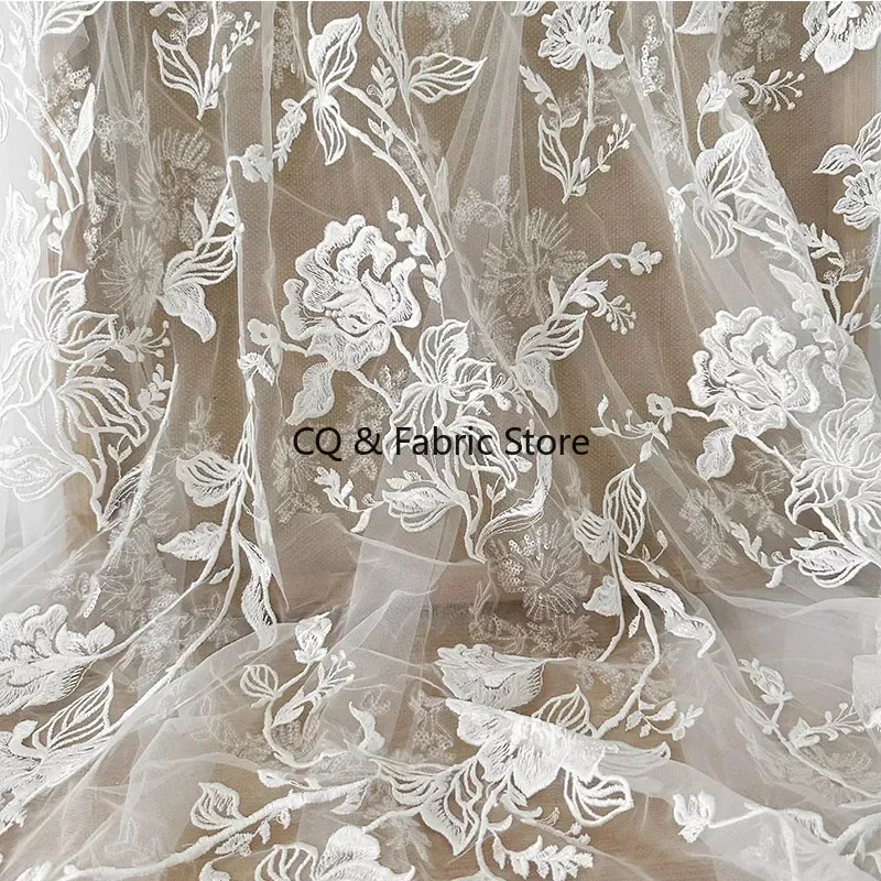 

Высокое качество сетчатая вышивка с блестками кружевная ткань свадебное платье кружевные аксессуары дизайнерская ткань DIY
