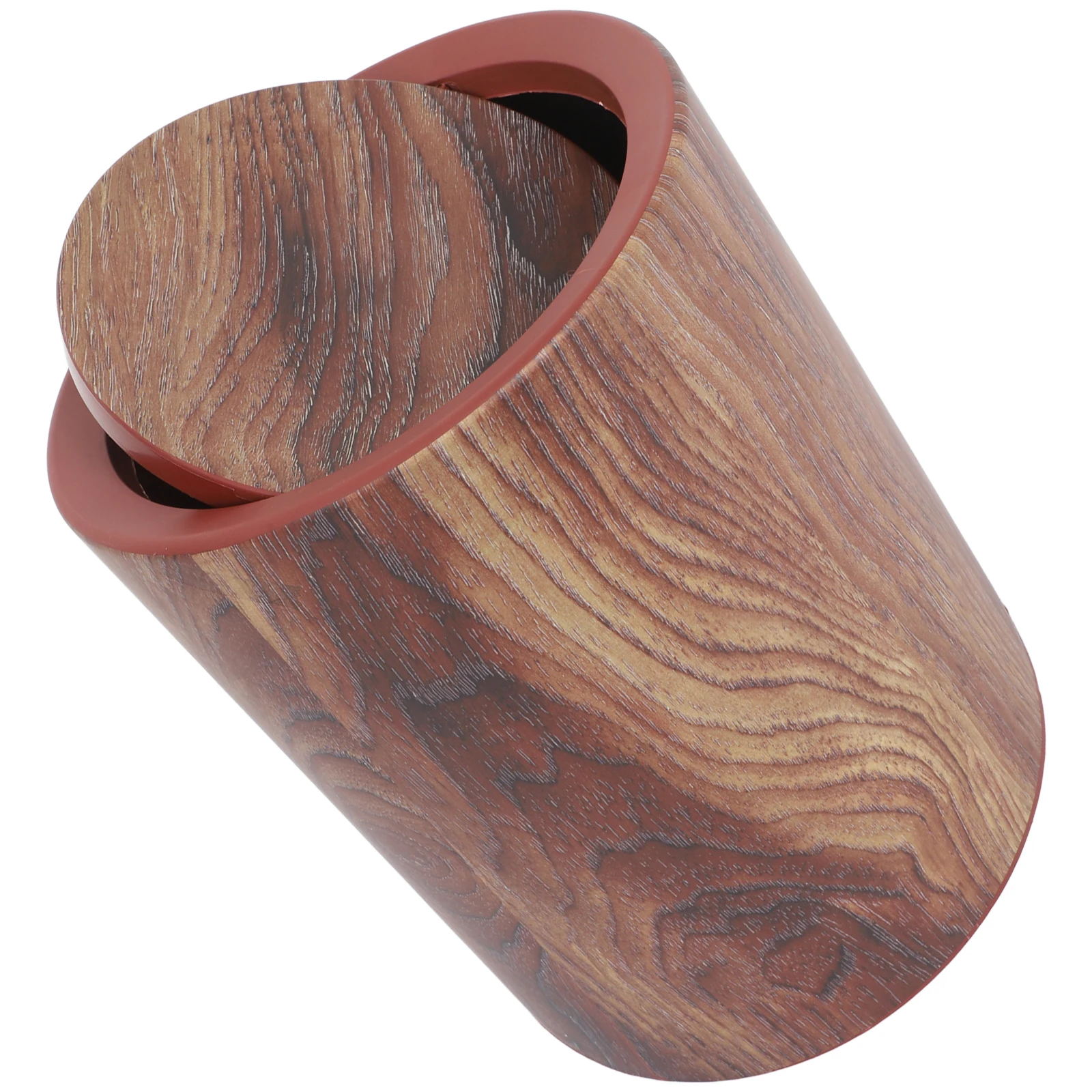 

Round Bathroom Trash Wood Grain Flip Lid Garbage Bin For Kitchen Bedroom Office Home Dustbin Container Diapers Waste Trash Can