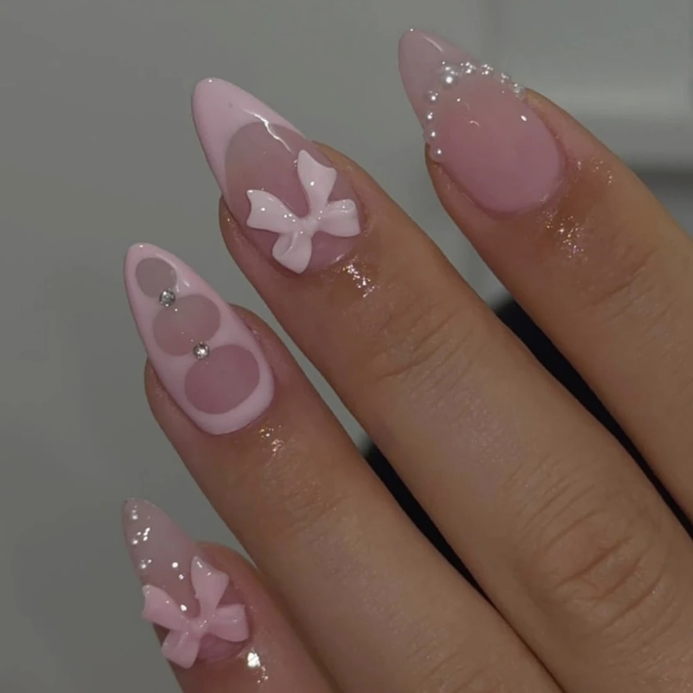 Argent métal nœud papillon strass nu Nail Art mode Simple portable faux ongles détachable fini faux ongles presse sur les ongles