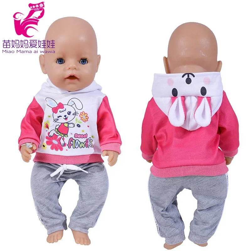 Reborn Baby Doll Clothes Rose Pink Rabbit Sets 17 Inch BB Doll Outfits Chilldren Gifts