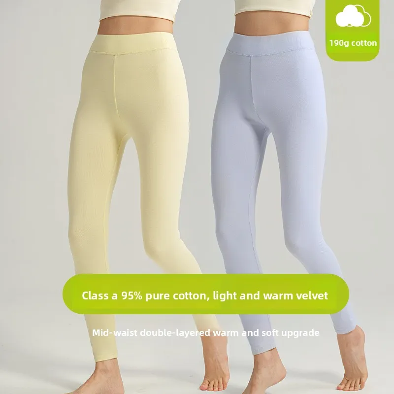 Women's Mid-Waist Pure Cotton Thermal Underwear Leggings Winter Warm Long Johns Soft Base Layer Pants for Daily Wear Tights