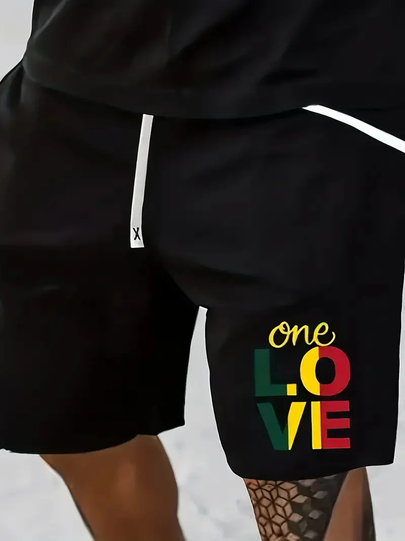 One Love Letter pattern Set T-shirt Men\'s Short sleeved T-shirt Summer Sport Shirt Fashion Leisure Fitness Running Two Piece Set