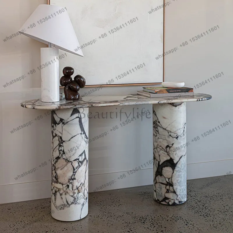 European style light luxury oval marble entrance table minimalist high-end elephant white narrow table