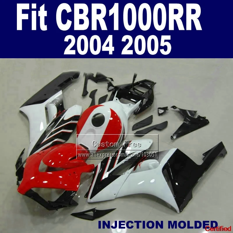 

100% комплект обтекателей кузова для Honda 2004 2005 CBR1000RR CBR 1000 RR 04 05 CBR1000 RR, белые, красные детали обтекателей