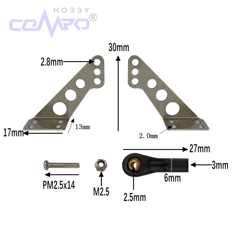 5 pares de brazos de Control de acero inoxidable/1 Juego de bocinas de Metal + perno a través de bola para avión modelo de avión RC de ala fija de espuma KT