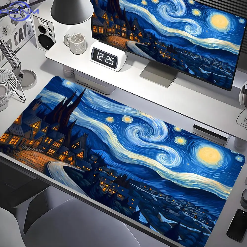 Van Gogh Oil Painting The Starry Night Mouse Pad Gaming Laptops Keyboard Mat Deskmat Pc Accessories Desk Protector HD carpet xxl