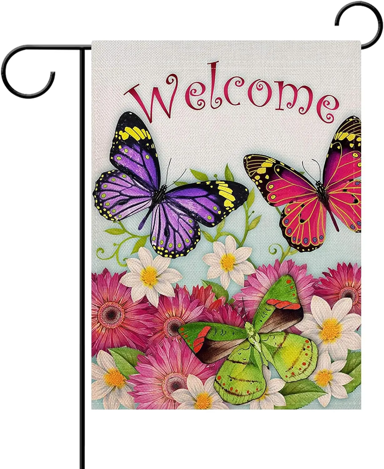 Dyrenson Butterfly Garden Flag Welcome Quote Double Sided, Flower House Yard Flag Daisies, Summer and Spring Sunflowers Gard EEZ