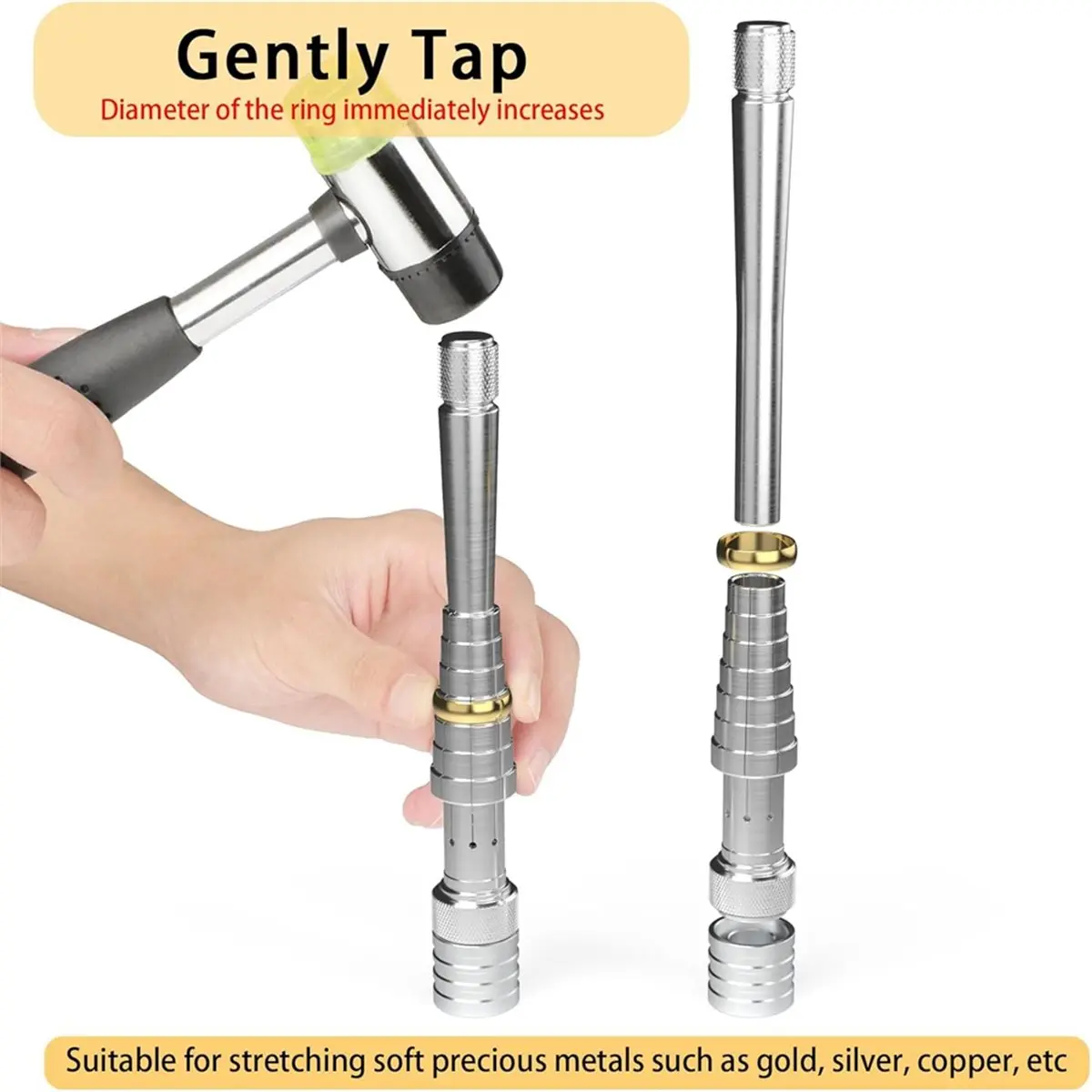 Ring Stretcher Tool Kit for Ring Sizes 6-10 Ring Expander for Gold, Silver and Soft Metals with Mandrel, Expander Rod