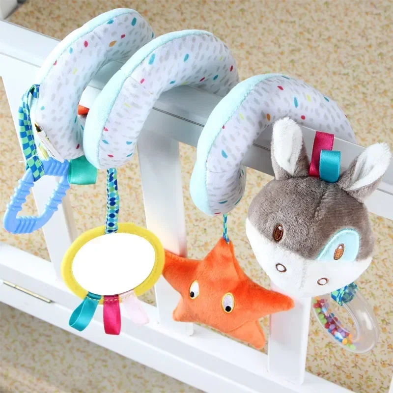 Baby Cute Children's Fun Animal Toys Bed Winding with Rattles Mirror Car Winding Toys Elephant Bed Winding Pendant