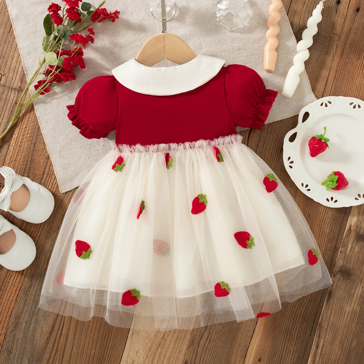 Baby-Mädchen-Prinzessinnenkleid, Sommer, neue Erdbeer-Chiffon-Kinderkleidung (9 Monate bis 3 Jahre alt) – Detail 3