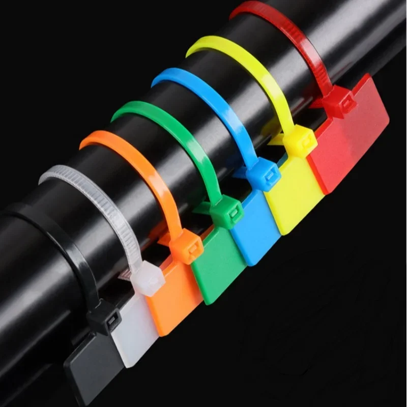 3x100/4x150/4x200 مللي متر سهلة علامة اللون النايلون كابل العلاقات علامة تسميات البلاستيك حلقة العلاقات علامات كابل العلامة الذاتي قفل البريدي العلاقات