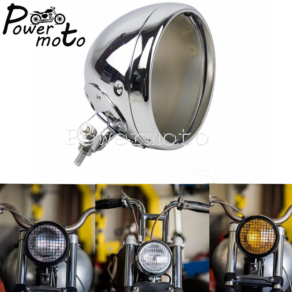 Chrome Universal 7 inch Bottom Mount Headlight Housing Shell For Harley Sportster Dyna Custom Headlamp Light Bulb Bucket Cover