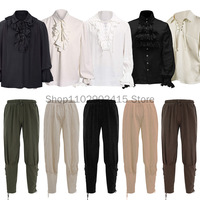 Medieval Men's Retro Costume  Pirate Pants Anti Wrinkle Stand Collar Shirt Westen Party Cosplay