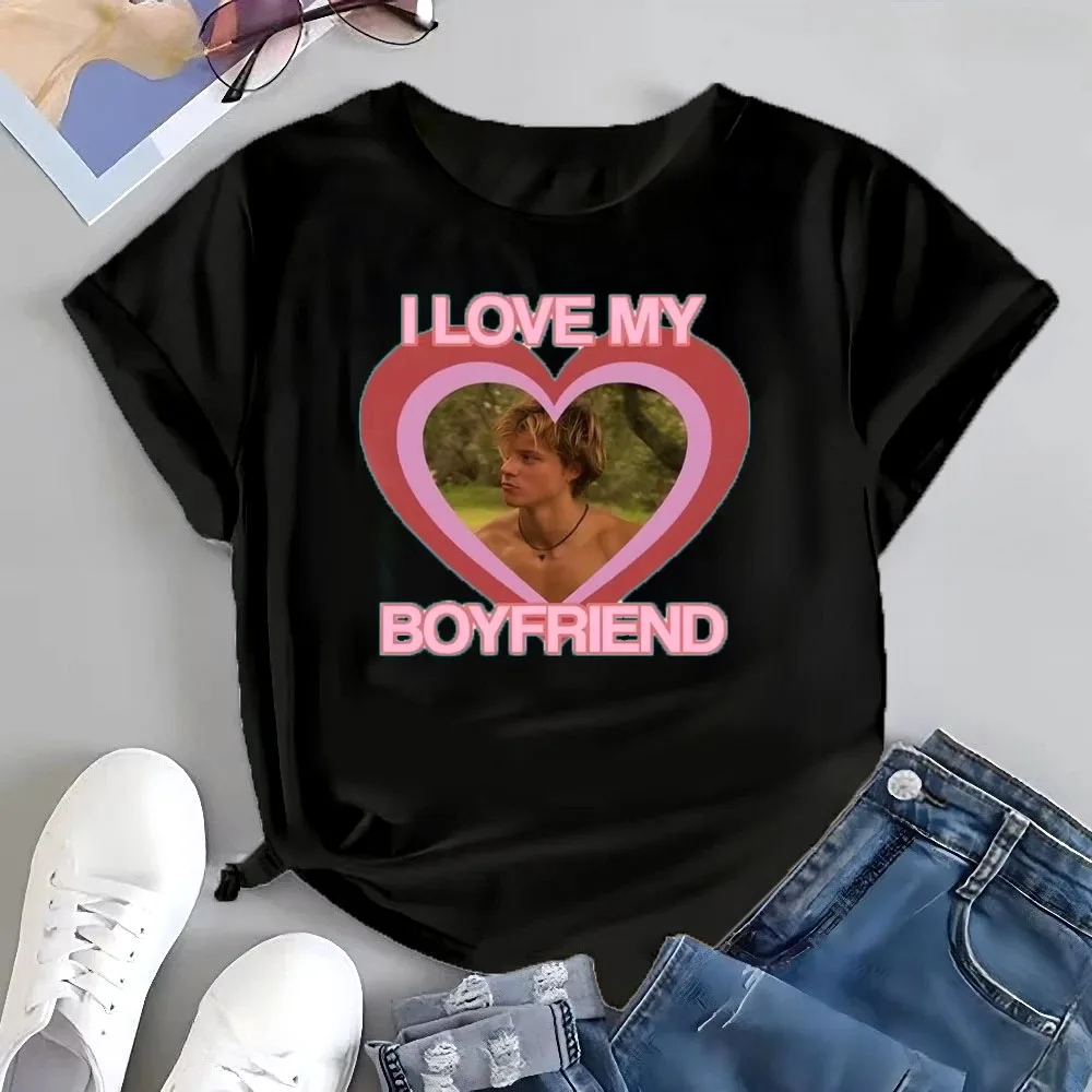 I Love My Boyfriend Printed T-shirt Summer Y2k Harajuku Short Sleeve Women's Cheap Clothing Free Delivery Shipping Clothes Woman