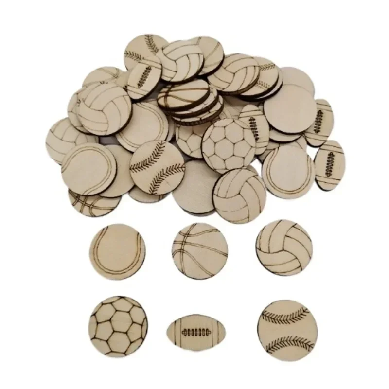 

50PCS 2.5CM Sport Ball Theme Unfinished Wood Cutout, Unfinished Wood Pieces Wood Craft Blanks Cut for DIY Crafts