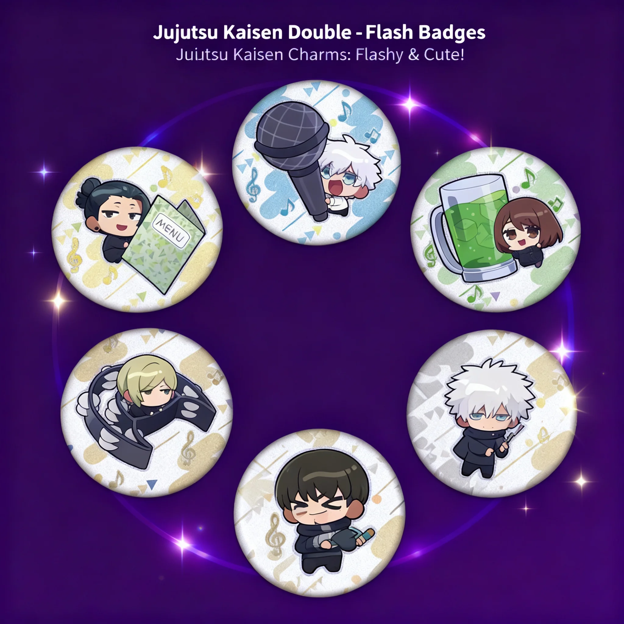 

Jujutsu Kaisen Anime Badge Pin Gojo Satoru Geto Suguru Character Cute Q Version Double Flash Metal Silver Glitter 75mm 58mm 180