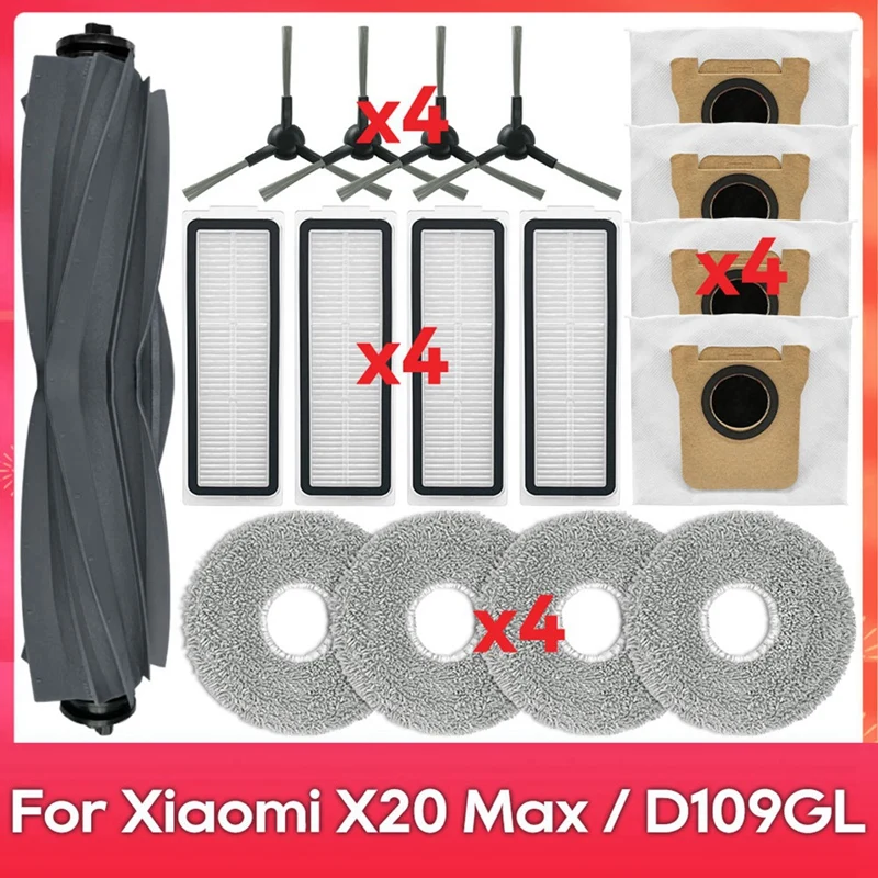 A15Q-For Xiaomi Robot Vacuum X20 Max / D109GL Parts Accessories Main Side Brush Hepa Filter Mop Cloth Dust Bags