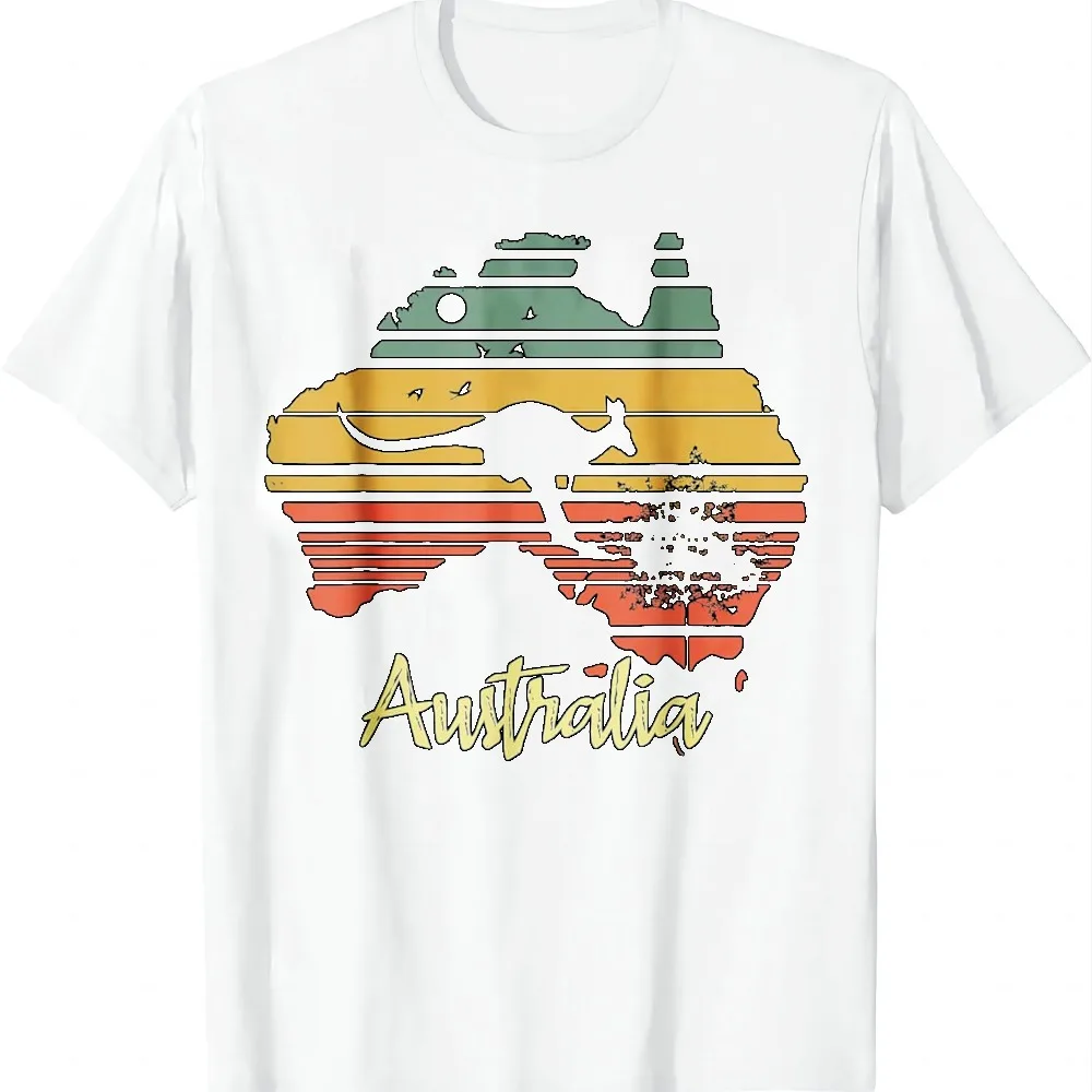 Vintage Land Map Australia Day Australian Kangaroo T-Shirt Summer Casual T Shirt Graphic T Shirts Camiseta Streetwear