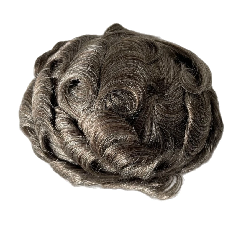 استبدال الشعر البشري البكر البرازيلي # 1840 شعر مستعار رمادي 8x10 وحدة جلد معقودة للرجال البيض #3