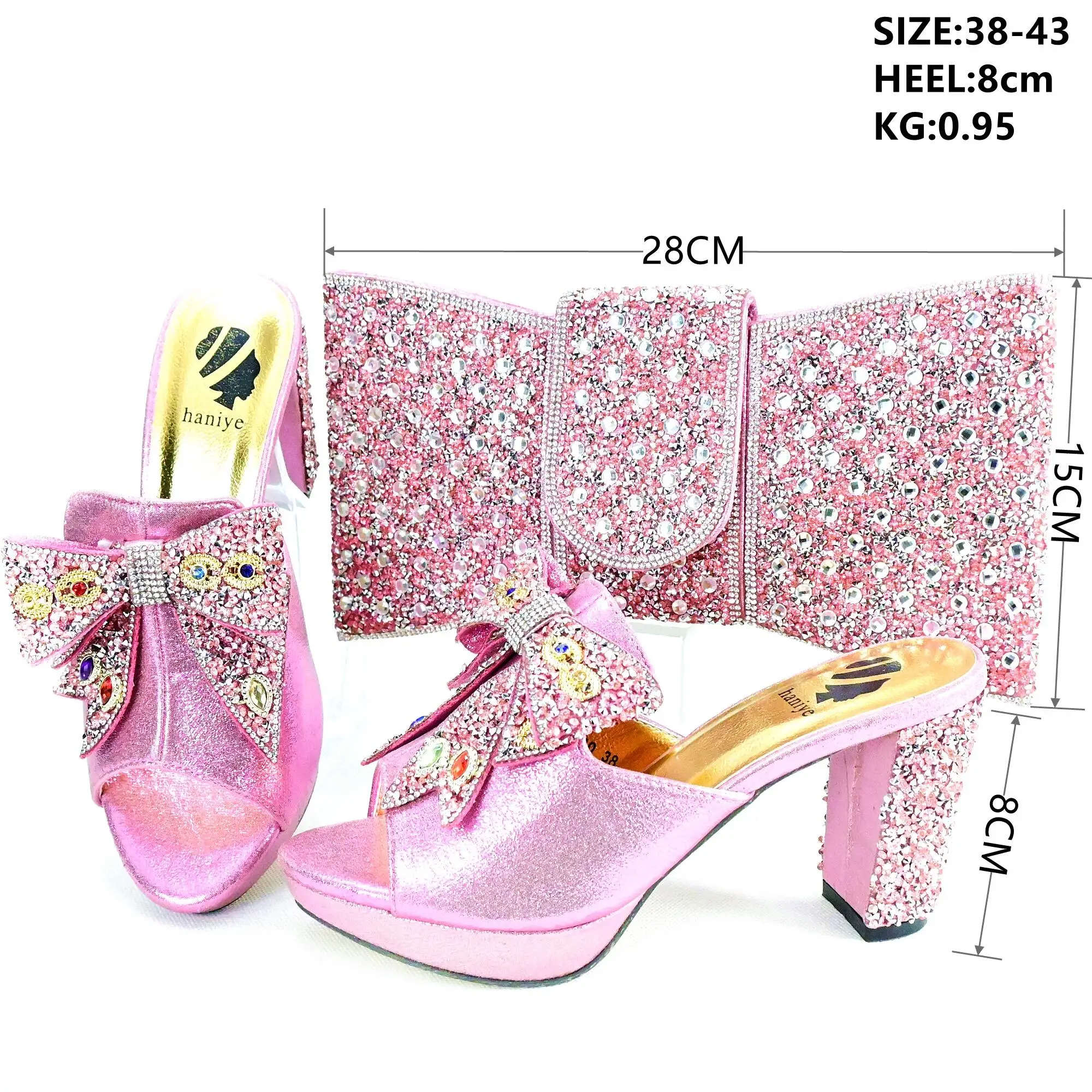 Doershow High Quality African Style Ladies Shoes And Bags Set Latest pink Italian Shoes And Bag Set For Party  HAS1-5