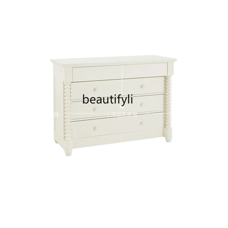 

zq French White Bedroom Storage Cabinet Simple American Roman Column Entrance Cabinet Sideboard Cabinet