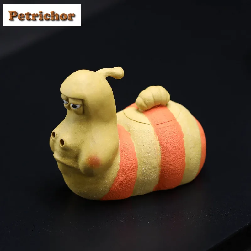 

80ml Authentic Yixing Purple Clay Teapots Handmade Worm Handheld Pot Raw Ore Section Mud Tea Soaking Kettle Zisha Tea Set Craft