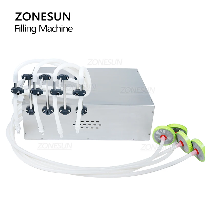 ZONESUN 17L/min Semi-Automatic 4 Nozzle Edible Palm Oil Lotion Shampoo Detergent Bottle Liquid Filling Machine