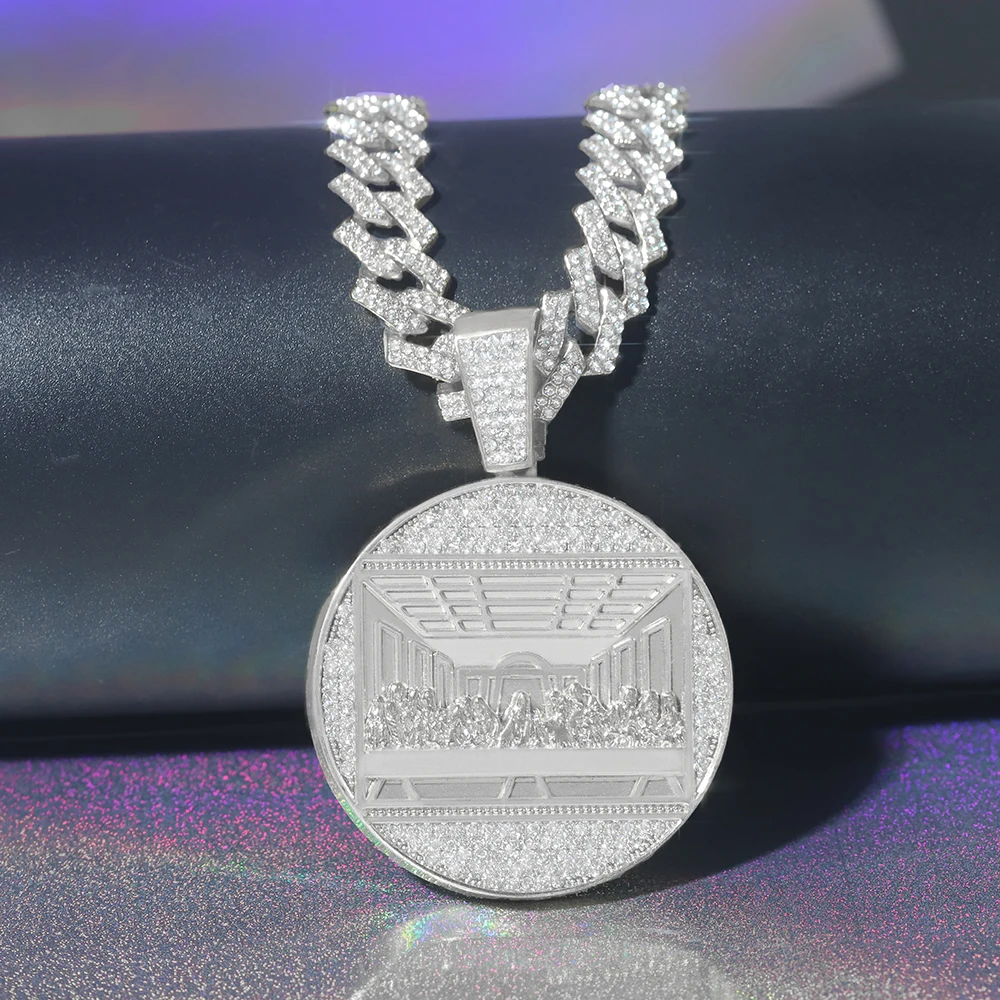 Men Women Hip Hop Pendant Necklace Iced Out Jesus Medal Pendant Bling Rhinestones Cuban Chain Street Jewelry Gift For Your Lover