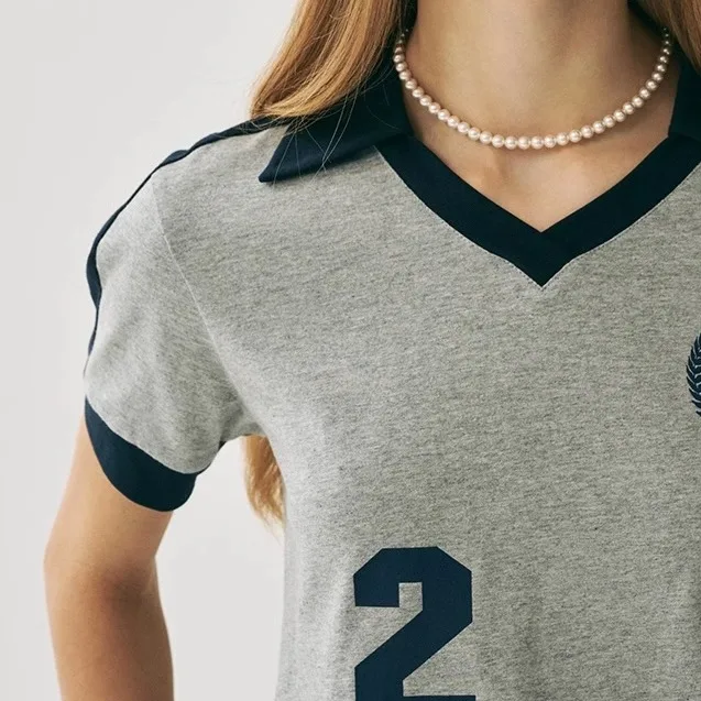 

Nya Street Sle, модная футболка с воротником и цифровым принтом, молодежная футболка для колледжа, универсальный спортивный женский топ Faion