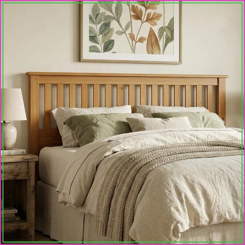 Serene Wood Panel Headboard with Mission Slats for King Bed, Pine