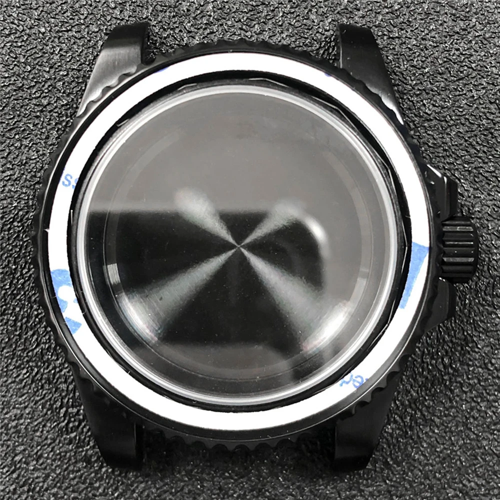 40mm Black Steel SUB Case Transparent Back Cover Sapphire Glass GMT Ceranic Bezel for NH35/NH36 Movement PVD Plating Shell