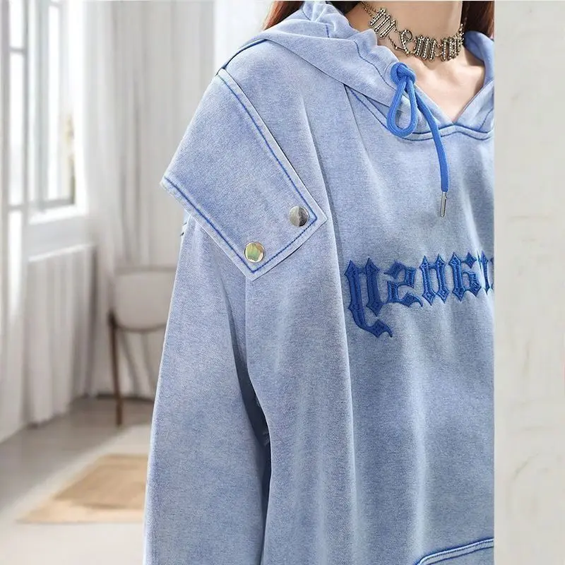 MiiiiX Loose Plus Size Suede Hooded Jacket Women Hoodie 2024 Autumn Letter Embroidery Oversize Sweatshirt Casual Female Clothes