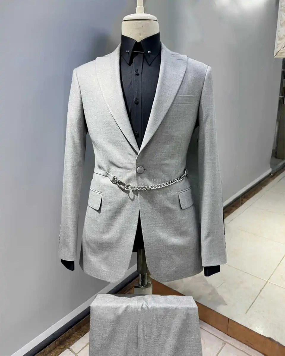 Ternos masculinos casuais 3 peças jaqueta calças lapela repicada único breasted primavera outono outwear com cinto ocasião formal personalizado