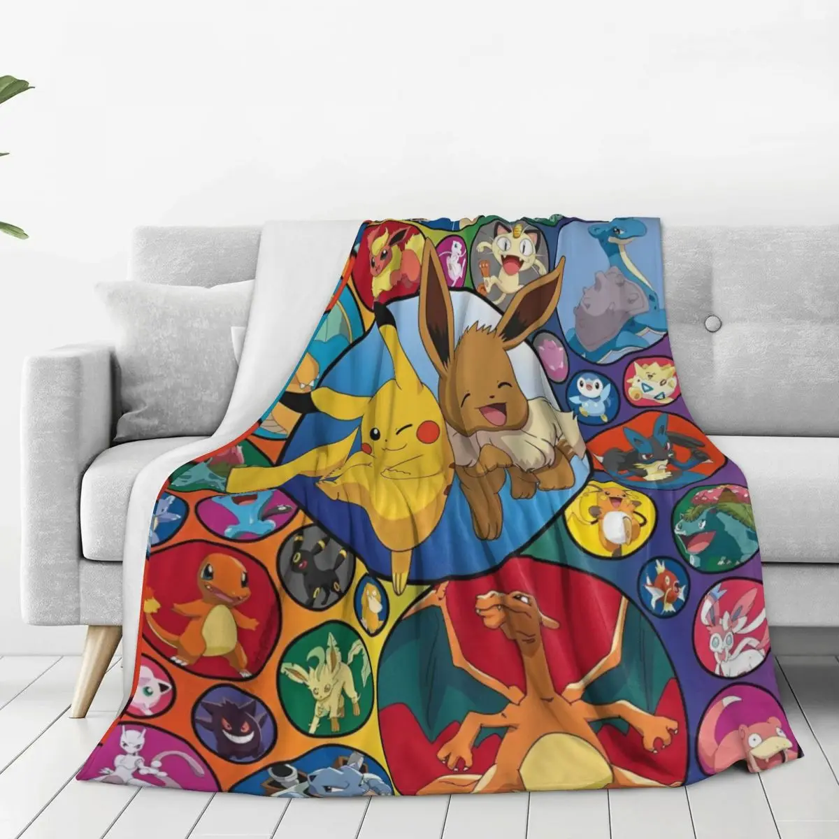 Pokemon Cartoon Baby Cute Soft Warm Blanket Airplane Travel Plush Throw Blanket Pattern Outdoor Flannel Bedspread Sofa Bed Cover